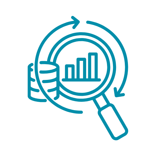 Data symbol and magnifying glass