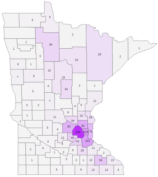Probable and confirmed pertussis case counts by county.