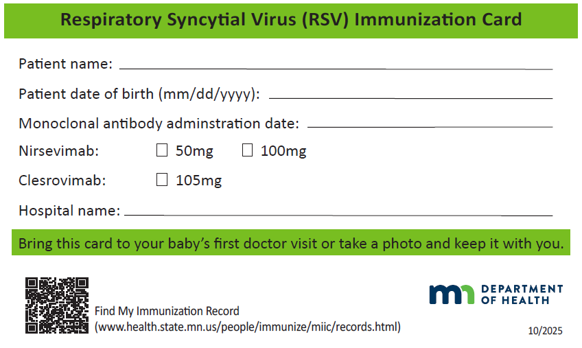 RSV immunization card for patients