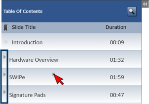 Table of contents sections have arrows - click section to expand