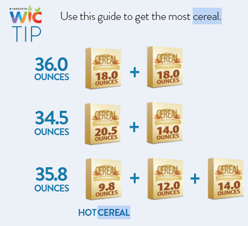 Buy 18+18 ounces for 36 ounces; 20.5+14 ounces for 34.5 ounces; buy 9.8 ounce hot cereal + 12 + 14 for 35.8 ounces